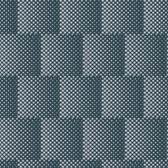 Blue halftone seamless vector pattern background. Squares with ombre gradient transition backdrop. 3D weave effect. Brick repeat. Texture illusion. Abstract geometric repeat. Navy blue white colors.