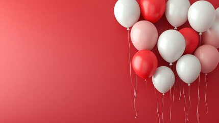 Red and white balloons float on a minimalist backdrop for Indonesian Independence Day