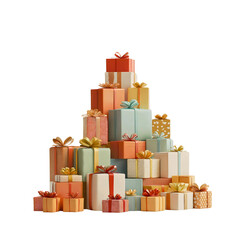 Christmas presents and festive surprises colorful pile of gift boxes adorned with decorative ribbons, showcasing holiday cheer and seasonal joy in this isolated red-and-gold celebration of tradition
