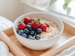 Healthy Breakfast Bowl Oatmeal with Fresh Berries Kitchen Food Bright Nutritional Concept