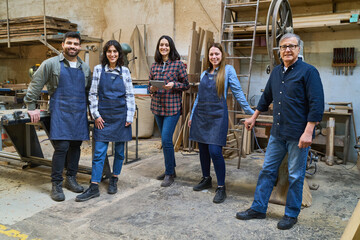 Group of workers at a lumberyard showcasing teamwork and apprenticeship