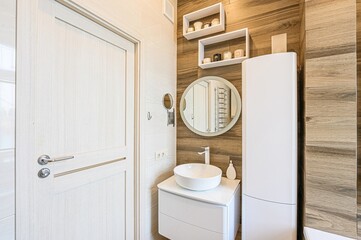 interior apartment room bathroom, sink, decorative elements, toilet. WC, sanitary unit, wash room