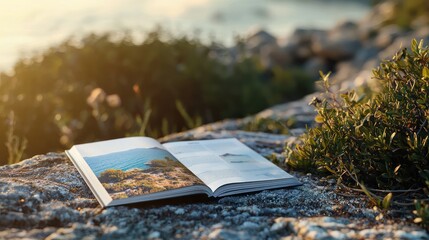 A realistic brochure mock-up in an outdoor setting, highlighting a tourism theme