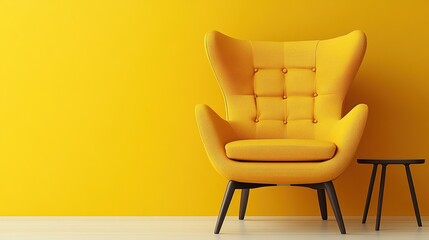 Obraz premium A bright yellow armchair against a matching wall, creating a vibrant and inviting space.