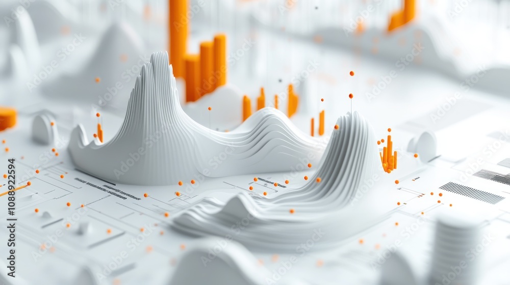 Aufkleber Abstract data visualization with white peaks and orange bars representing statistical information.