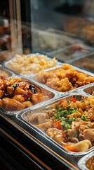Close-up of Steaming Chicken Stir Fry in Takeout Containers