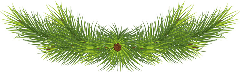 wide green pine garland. Christmas decor. Fir branches for the New Year. Wreath, garland, symbol. vector. Eps 10