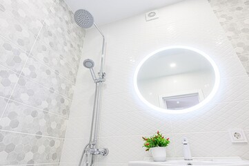 interior apartment room bathroom, sink, decorative elements, toilet. WC, sanitary unit, wash room
