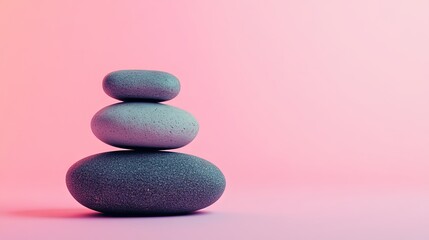 Zen Stones Stacked on a Pink Background - Minimalist Still Life