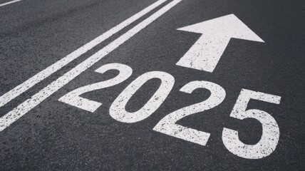 Symbolic Road Marking with Arrow and 2025 for Progress and Growth Generative AI