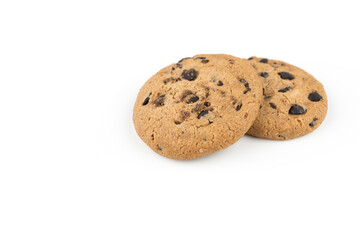 two chocolate cookies isolated on white background
