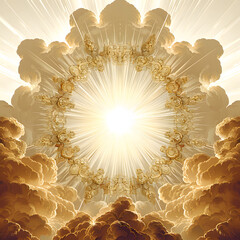 the radiance of god's logos a divine light in the heavenly beginning. concept sacred scriptures, divine revelations, spiritual enlightenment, theology reflections with a white accent, text 