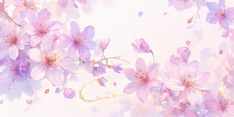 Naklejka premium A delicate arrangement of pink cherry blossoms set against a soft white background, evoking a sense of spring and beauty for the plants & flowers industry.