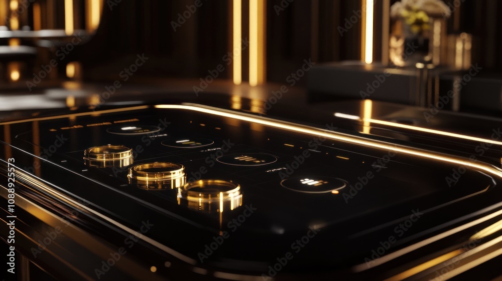 Aufkleber a sleek, modern control panel with illuminated buttons, likely for a high-tech appliance.
