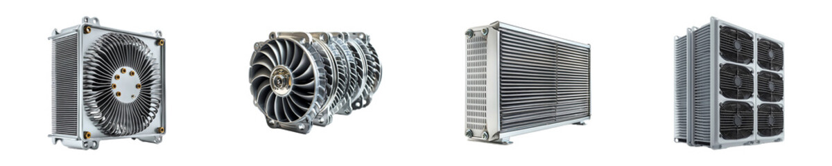 Collection, Set of Air Fin Coolers isolated on transparent background.