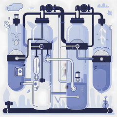 water filtering system abstract concept vector illustration with a white accent, simple style, png