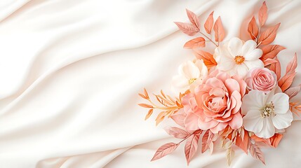 Obraz premium Floral decoration arrangement soft fabric background still life photography elegant setup close-up nature inspiration