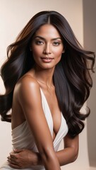 Fototapeta premium Elegant Latina Beauty Showcasing Long, Luxurious Hair