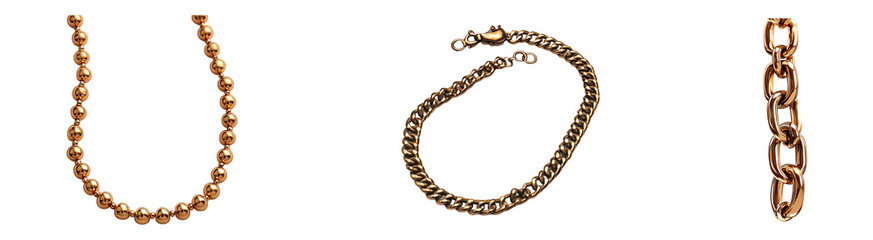 Collection, Set of Brass Jhula Chain isolated on transparent background.