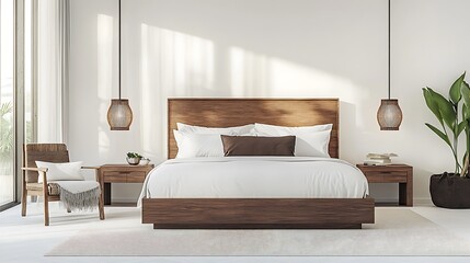 Beautiful Colored Mockup Bedroom Interior Blank Poster Decoration Art Background Image, generative AI