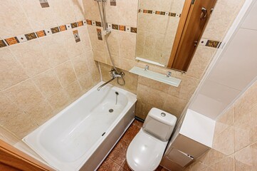 interior apartment room bathroom, sink, decorative elements, toilet. WC, sanitary unit, wash room