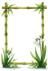 Hand-Painted Bamboo Frame Adorned with Snowdrops and Leaves in Watercolor