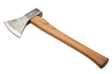 An axe with a natural wooden handle, designed for straightforward, efficient chopping tasks, set against a transparent background
