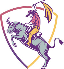Rodeo Cowboy Riding Bull - Gradient Western Logo Idea