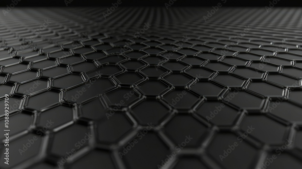 Poster 3D rendering of a graphene molecular grid, showcasing its hexagonal atomic structure, symbolizing the cutting-edge field of nanotechnology and materials science.