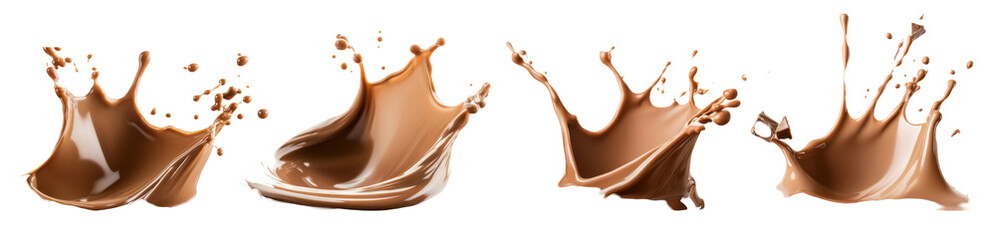 Set of Chocolate splashes in different shapes on transparency background during creative composition