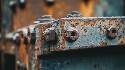 A close-up of rusted metal texture on a weathered piece of metal, revealing intricate details of corrosion and age, with a gritty industrial feel.