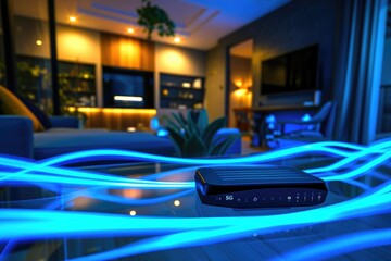 Abstract motion energy lighting around high-tech router