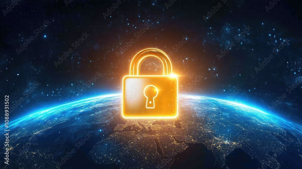 Aufkleber a digital lock symbol hovering over a glowing globe, representing global data protection and cyberse