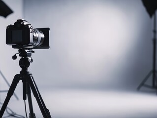 Setup Retro Film Camera Tripod Studio Environment Product Showcase Minimalist Viewpoint for Creative Projects