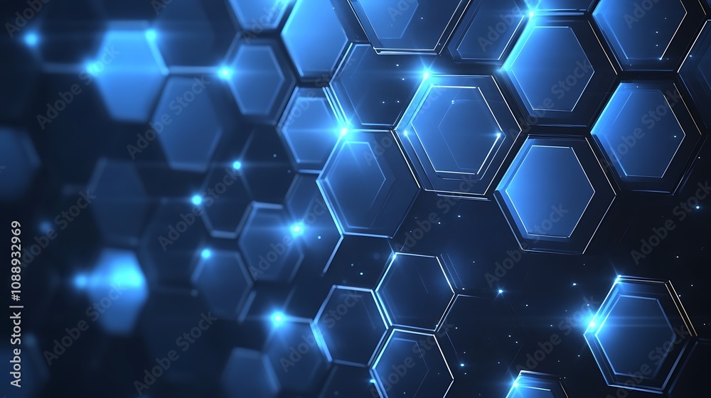 Poster abstract blue glowing hexagonal technology background.