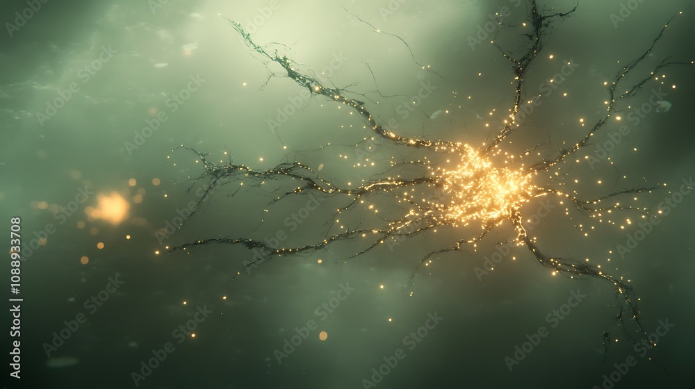 Fototapete Abstract neuron network with glowing connections, representing neural activity and brain function.