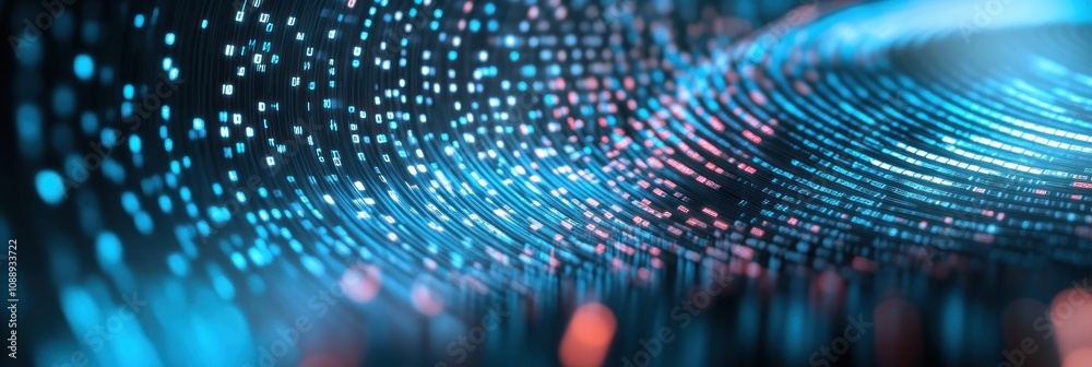 Poster A vibrant abstract representation of data flow with blue and pink particles.