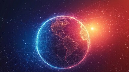 Obraz premium Global network connection, digital earth with glowing lines.