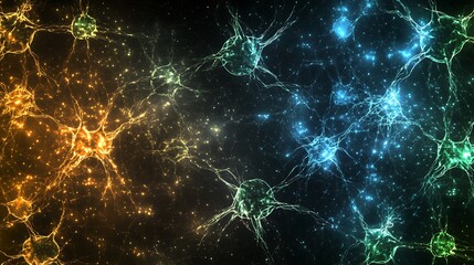 Abstract neural network visualization with glowing neurons and connections.