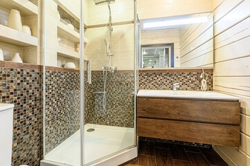 interior apartment room bathroom, sink, decorative elements, toilet. WC, sanitary unit, wash room