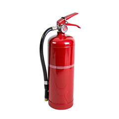Shiny red extinguisher with a seamless finish, complete with a black nozzle and polished chrome handle. Compact yet powerful, designed for quick fire control, set against a transparent background