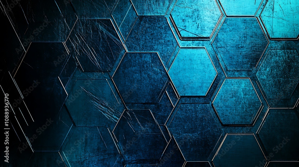 Aufkleber abstract blue hexagon pattern background with grunge texture.