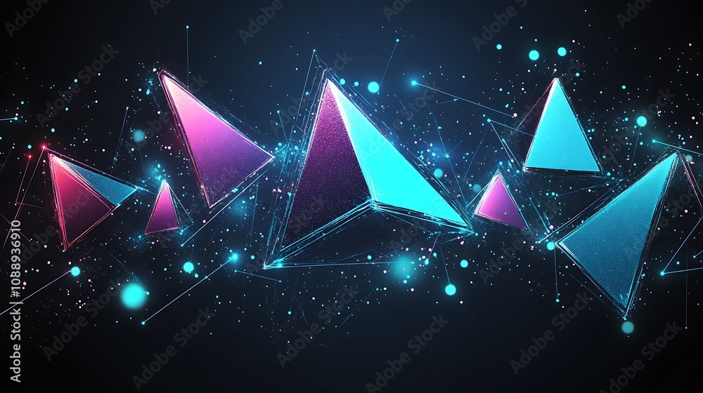 Aufkleber abstract glowing geometric shapes forming a wave pattern on dark background.