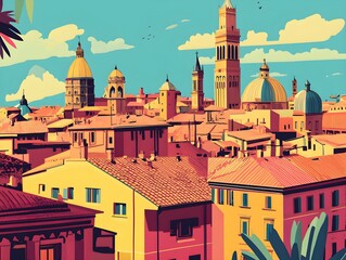 Tourist postcard of the city of Italy, authentic cityscape