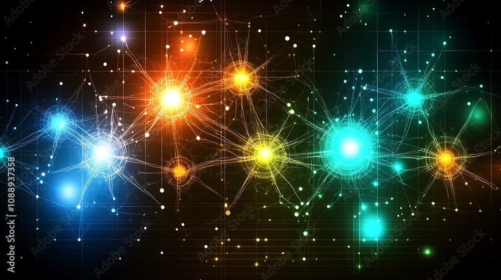 Poster Abstract glowing network nodes and connections.