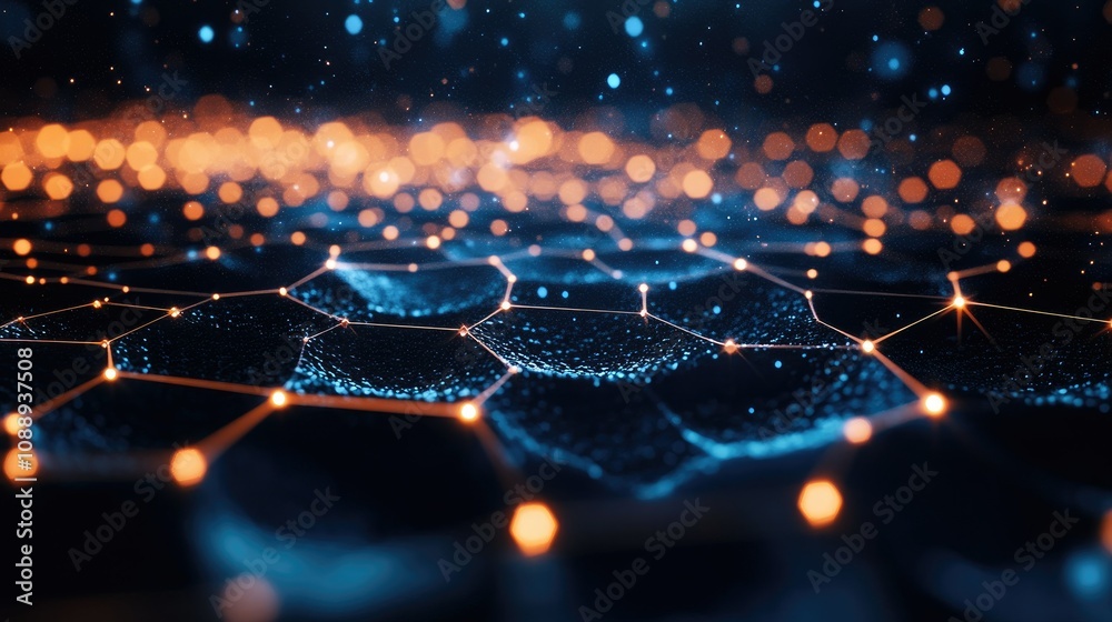 Aufkleber Graphene's molecular structure visualized in 3D, with a hexagonal grid pattern, symbolizing innovation in nanotechnology and the science of the future.