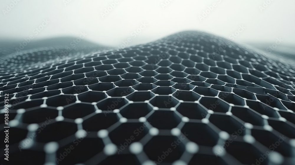 Aufkleber Graphene's molecular structure visualized in 3D, with a hexagonal grid pattern, symbolizing innovation in nanotechnology and the science of the future.