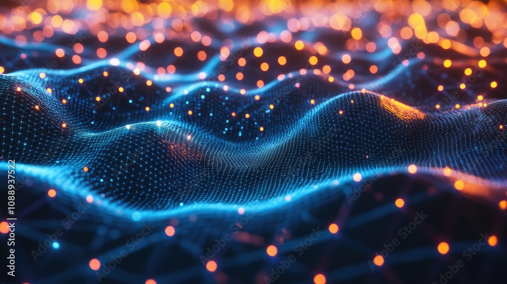 Aufkleber Graphene's molecular structure visualized in 3D, with a hexagonal grid pattern, symbolizing innovation in nanotechnology and the science of the future.
