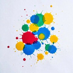 Extreme Macro Flatlay of Watercolor Blots on White Background: An extreme macro shot of watercolor blots on a white background, captured with deep focus to emphasize the intricate details and edge var