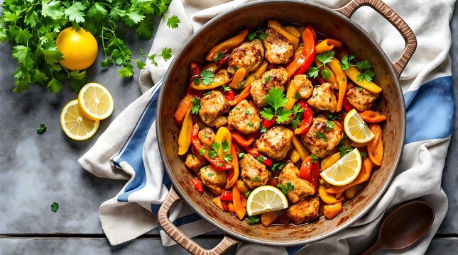 Tigania - Traditional Greek Pork Skillet with Lemon and Herbs (Greek Cuisine)